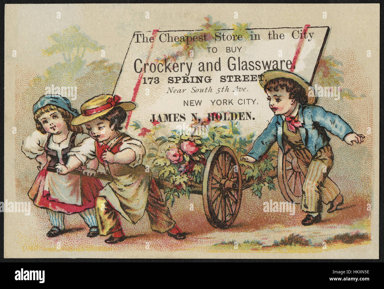 La boutique la moins chère dans la ville pour acheter de la vaisselle et verrerie, 7 Rue du printemps, près de South 5th Avenue, New York, N. James Holden. Banque D'Images