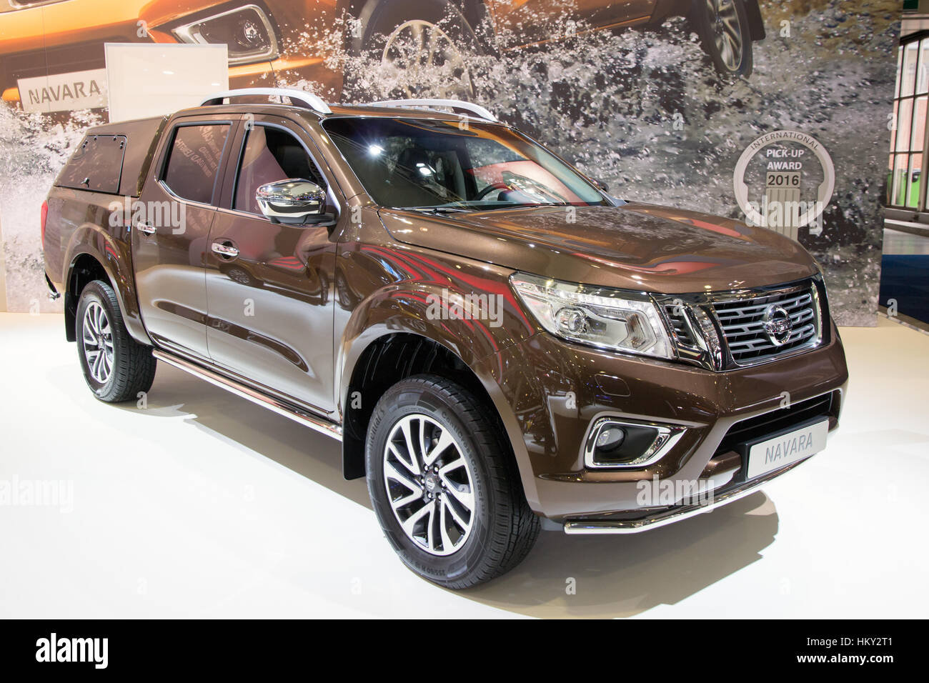 Bruxelles - Jan 12, 2016 : Nouveau 2016 Nissan Navara NP300 à l'affiche au Salon de l'Automobile de Bruxelles. Banque D'Images