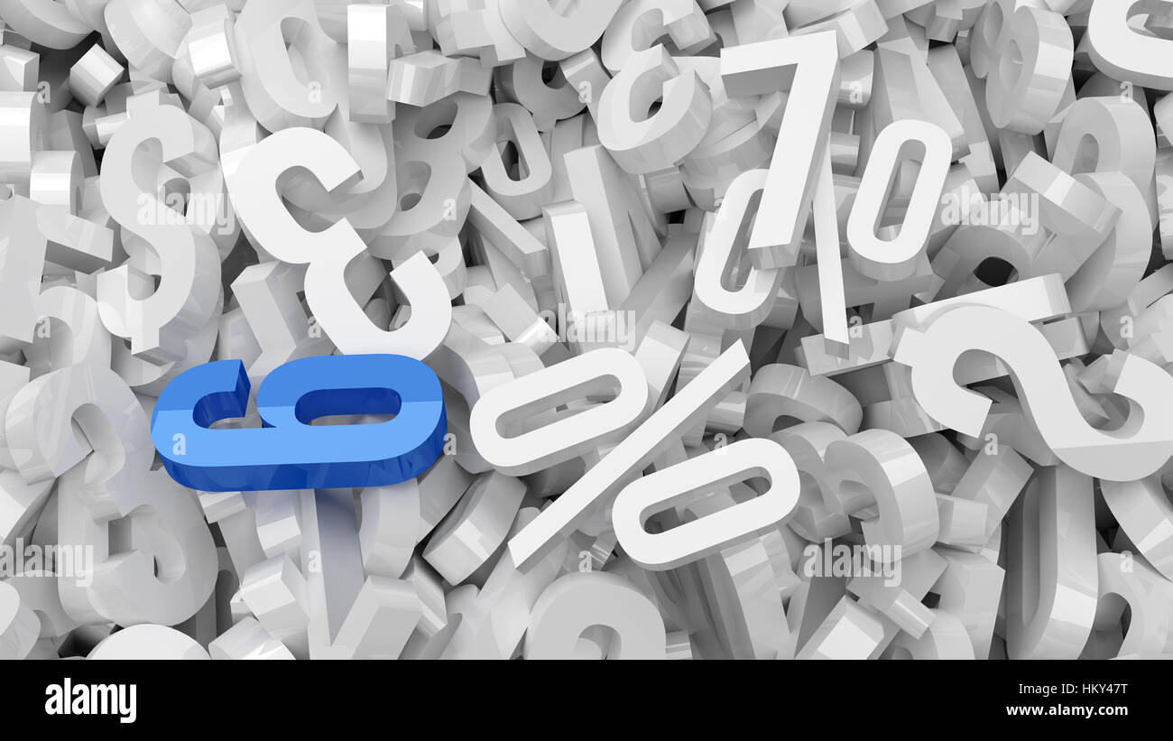 Beaucoup de numéros en plastique blanc avec un numéro en bleu. Banque D'Images