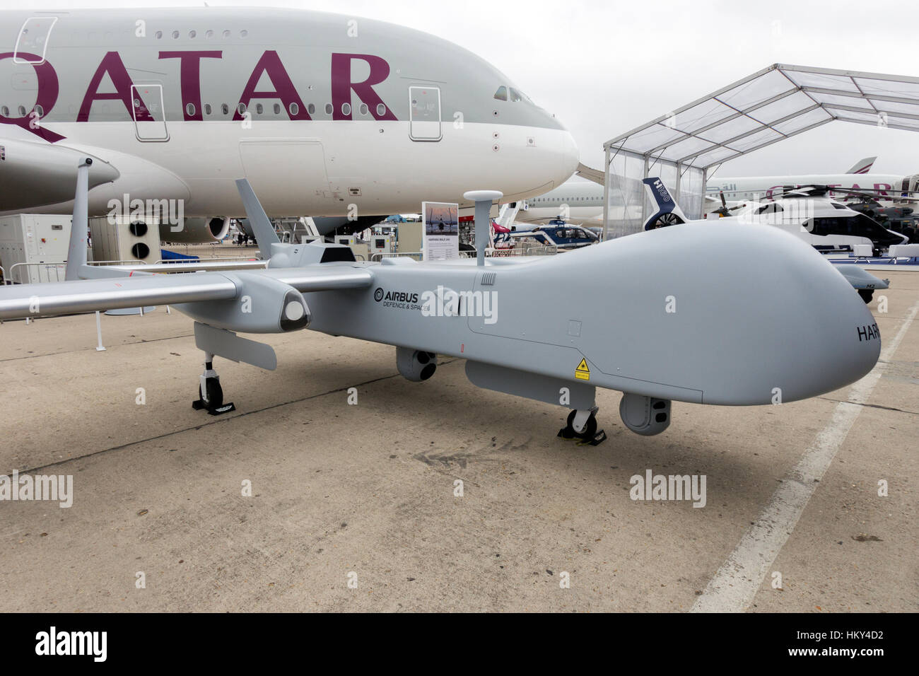 PARIS-LE BOURGET - JUN 18, 2015 : EADS UAV Harfangat la 51e International Paris Air Show. Harfang est une moyenne altitude et longue endurance système UAV dev Banque D'Images