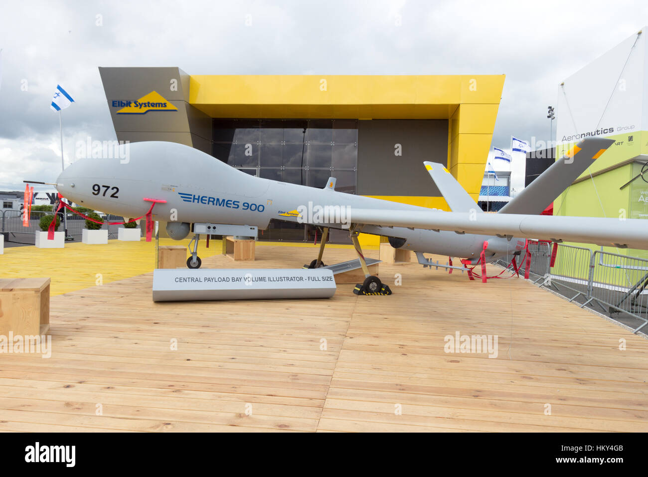 PARIS-LE BOURGET - JUN 18, 2015 : Elbit Systems Hermes 900 véhicule aérien sans pilote (UAV) à la 51ème International Paris Air Show Banque D'Images