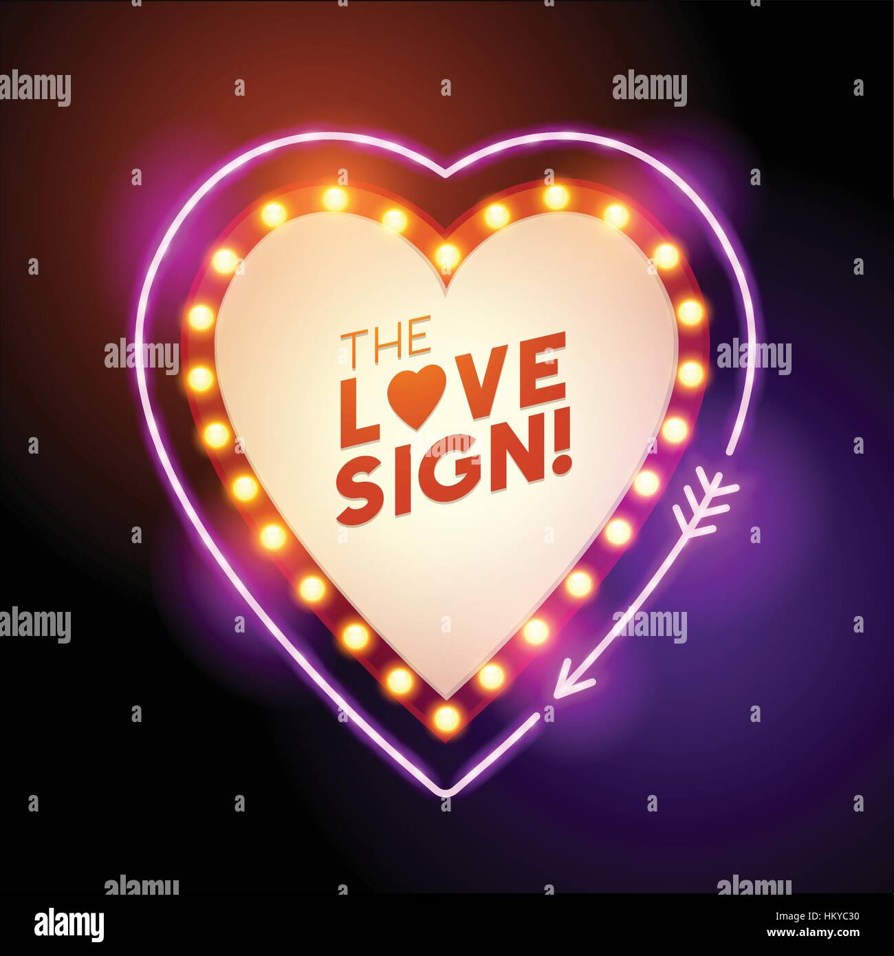 Un brillant et allumé en forme de coeur love neon sign avec place pour le texte. Vector illustration Illustration de Vecteur
