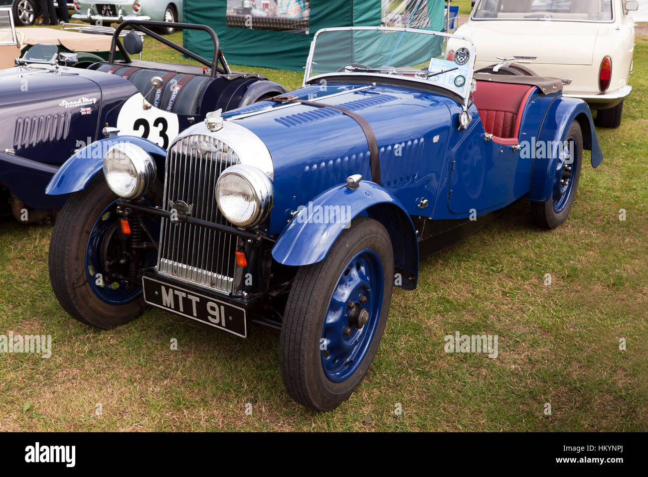 Un bleu, série 1, 1950, Morgan 4/4 sur l'affichage dans le Morgan Sports Car Club, sur les 2016 Silverstone Classic Banque D'Images
