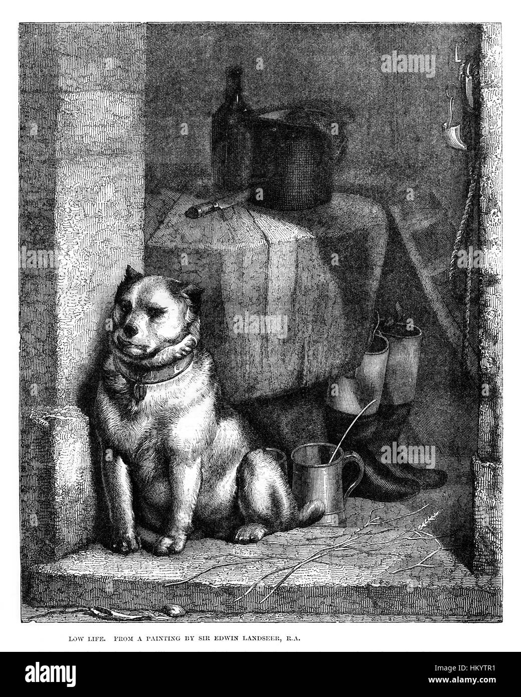 Chien. La gravure sur bois du xixe siècle à un tableau de Landseer (1802-1873) à partir de la 'Histoire naturelle", publié en 1866. Banque D'Images