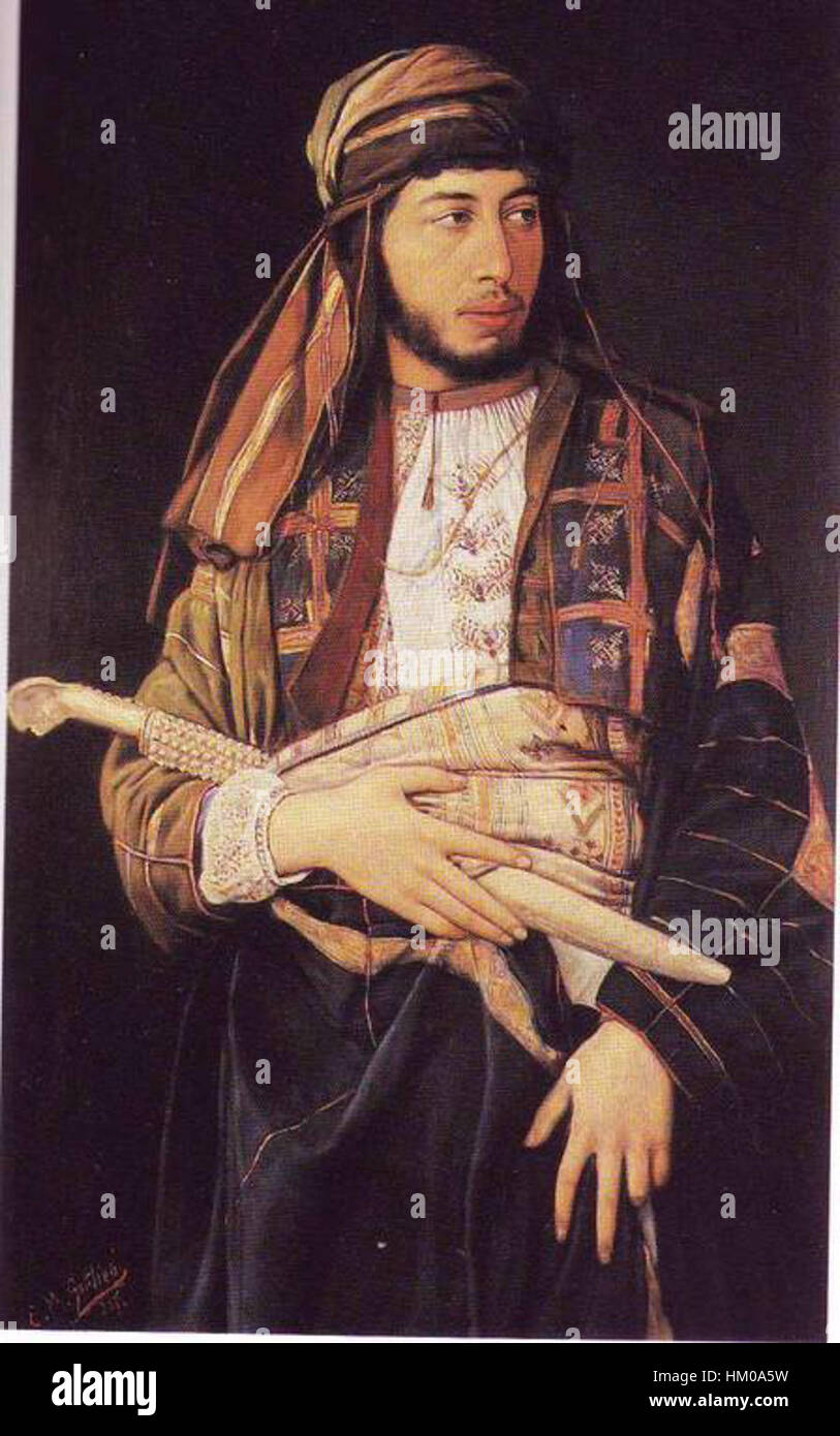 « Self-Portrait in Arab Dress » de Gottlieb représente l’artiste vêtu d’une tenue arabe traditionnelle. La peinture reflète une fusion d’influences culturelles et sert de représentation personnelle de l’exploration de l’identité et du style de l’artiste. Banque D'Images