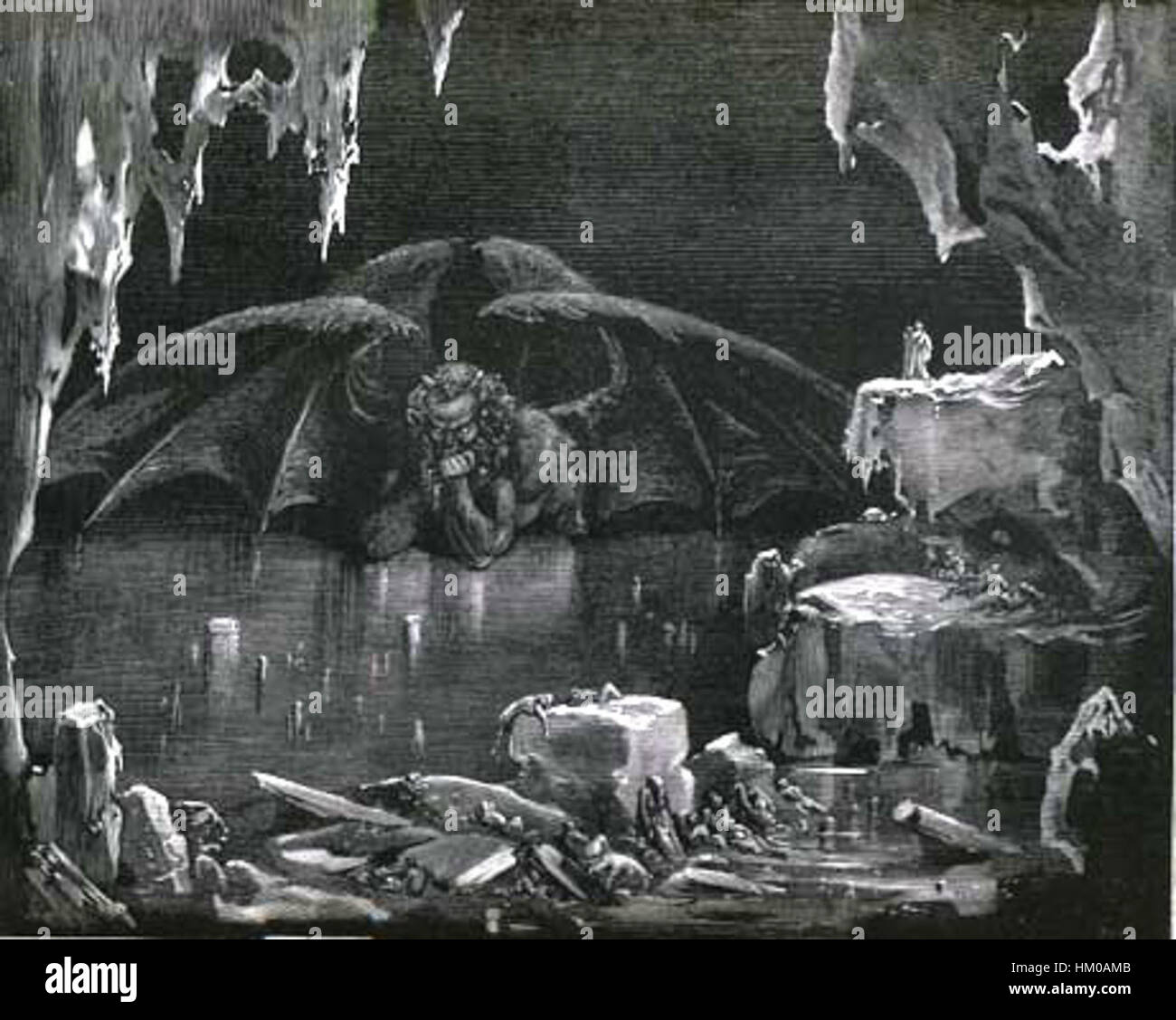 L'illustration de Gustave Doré pour « Inferno » de Dante capture l'intensité de la vision de l'enfer du poème. L'œuvre représente l'imagerie dramatique et enflammée associée au Royaume infernal, mettant en valeur la maîtrise de Doré du contraste sombre et clair. Banque D'Images
