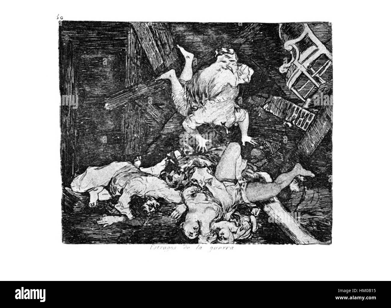 Ce tableau, attribué à Francisco Goya, représente une scène dramatique typique de sa série « Guerra » (Guerre). Le style expressif de Goya capture le chaos et la violence de la guerre, en se concentrant sur l’intensité émotionnelle du moment. Banque D'Images