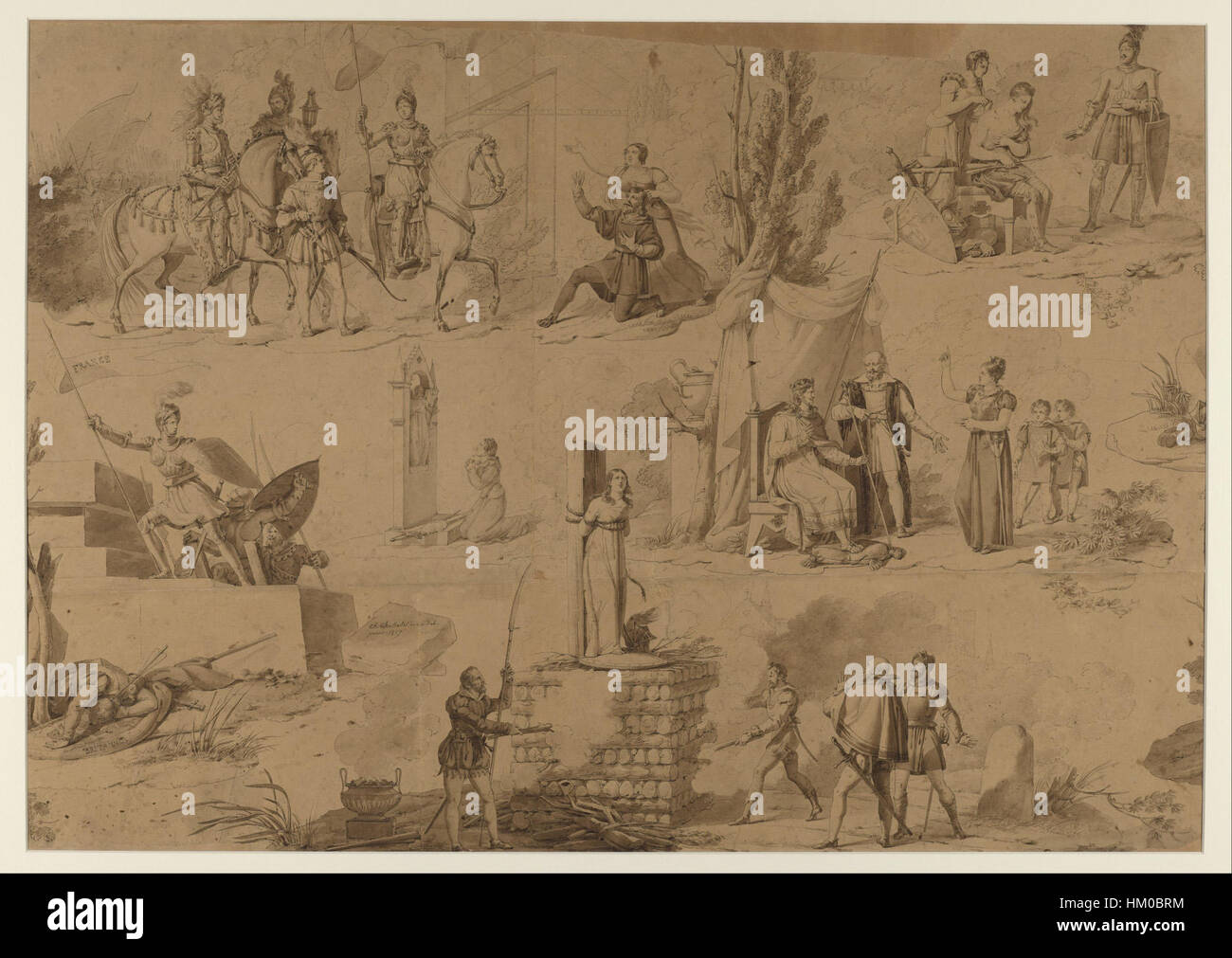 Cette série de tableaux de la Manufacture Hartmann et fils illustre des moments clés de la vie de Jeanne d'Arc, capturant son courage et son dévouement pendant la guerre de cent ans. Les scènes détaillées véhiculent son martyre, son héroïsme et sa mission divine, incarnant l'esprit national français. Banque D'Images Cette série de tableaux de la Manufacture Hartmann et fils illustre des moments clés de la vie de Jeanne d'Arc, capturant son courage et son dévouement pendant la guerre de cent ans. Les scènes détaillées véhiculent son martyre, son héroïsme et sa mission divine, incarnant l'esprit national français. Banque D'Images