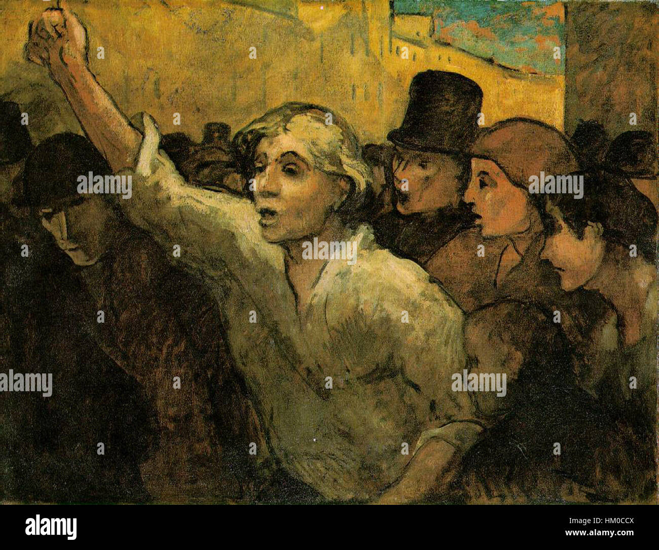 Dans The Uprising, honore Daumier capture la tension émotionnelle et sociale d'un moment révolutionnaire. La peinture illustre les luttes de la classe ouvrière et l'atmosphère intense des soulèvements au XIXe siècle en France. Banque D'Images