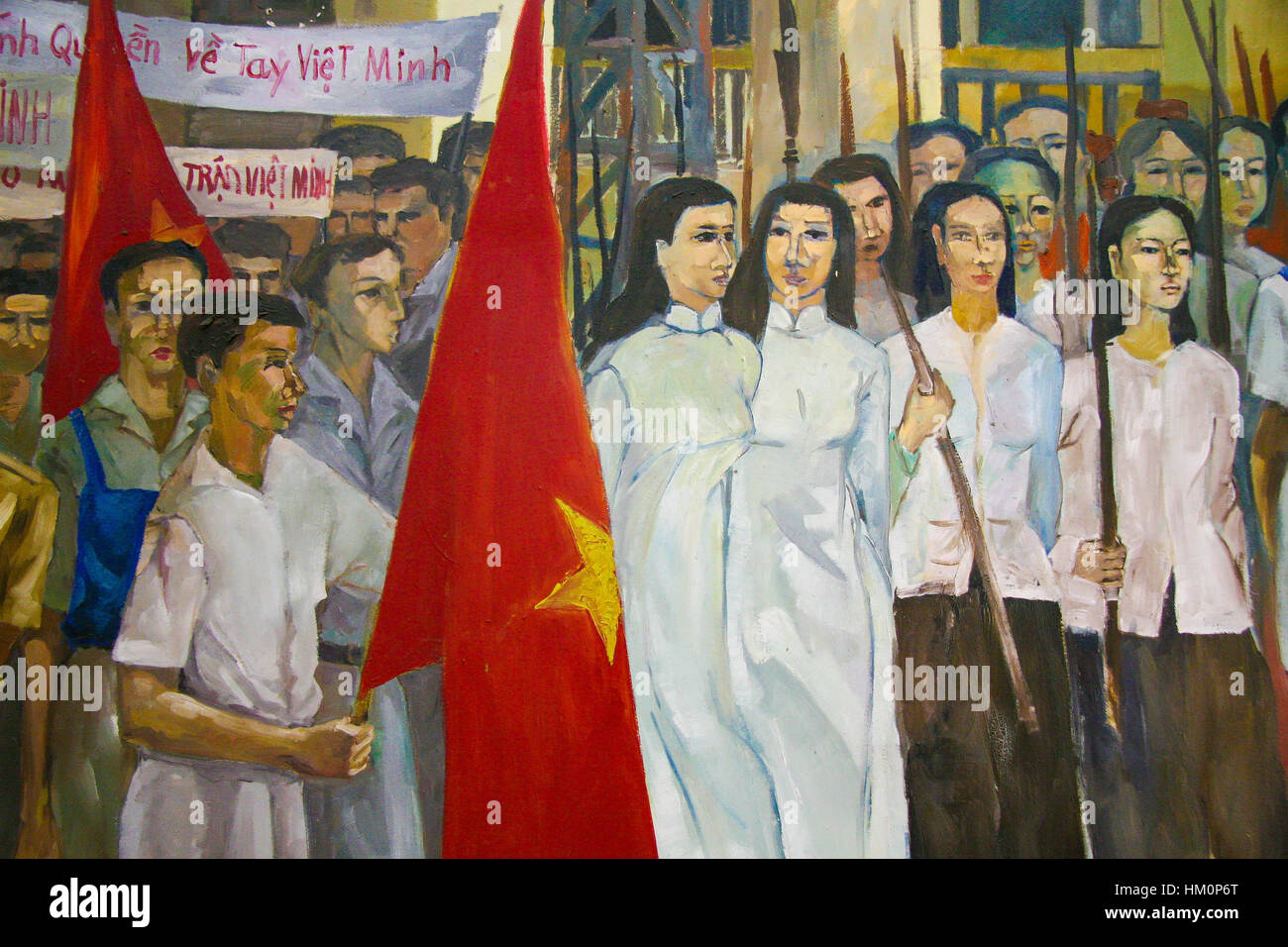La peinture dans le Palais de l'indépendance à Ho Chi Minh City, Vietnam, représentant la "libération" de Saigon par les Vietcongs. Banque D'Images