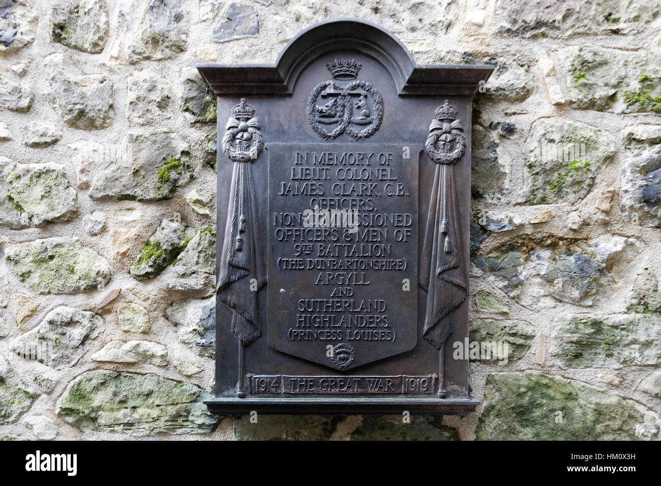 À l'entrée du château de Dumbarton en Écosse 9e Bataillon Argyll & Sutherland Highlanders James Clark Memorial ww1 Banque D'Images