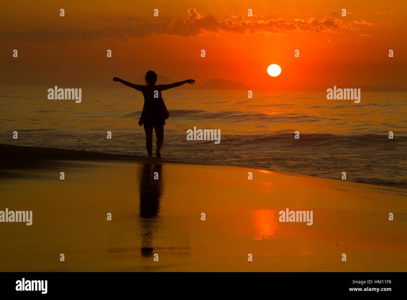 Tôt le matin sur la plage de São Conrado, Rio de Janeiro, Brésil Banque D'Images