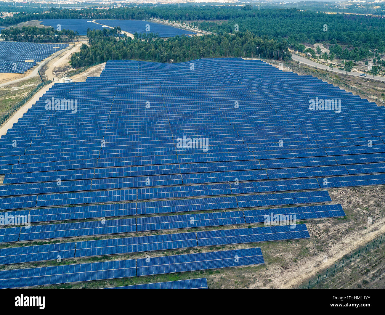 Vue aérienne sur panneau solaire ferme, Portugal Banque D'Images