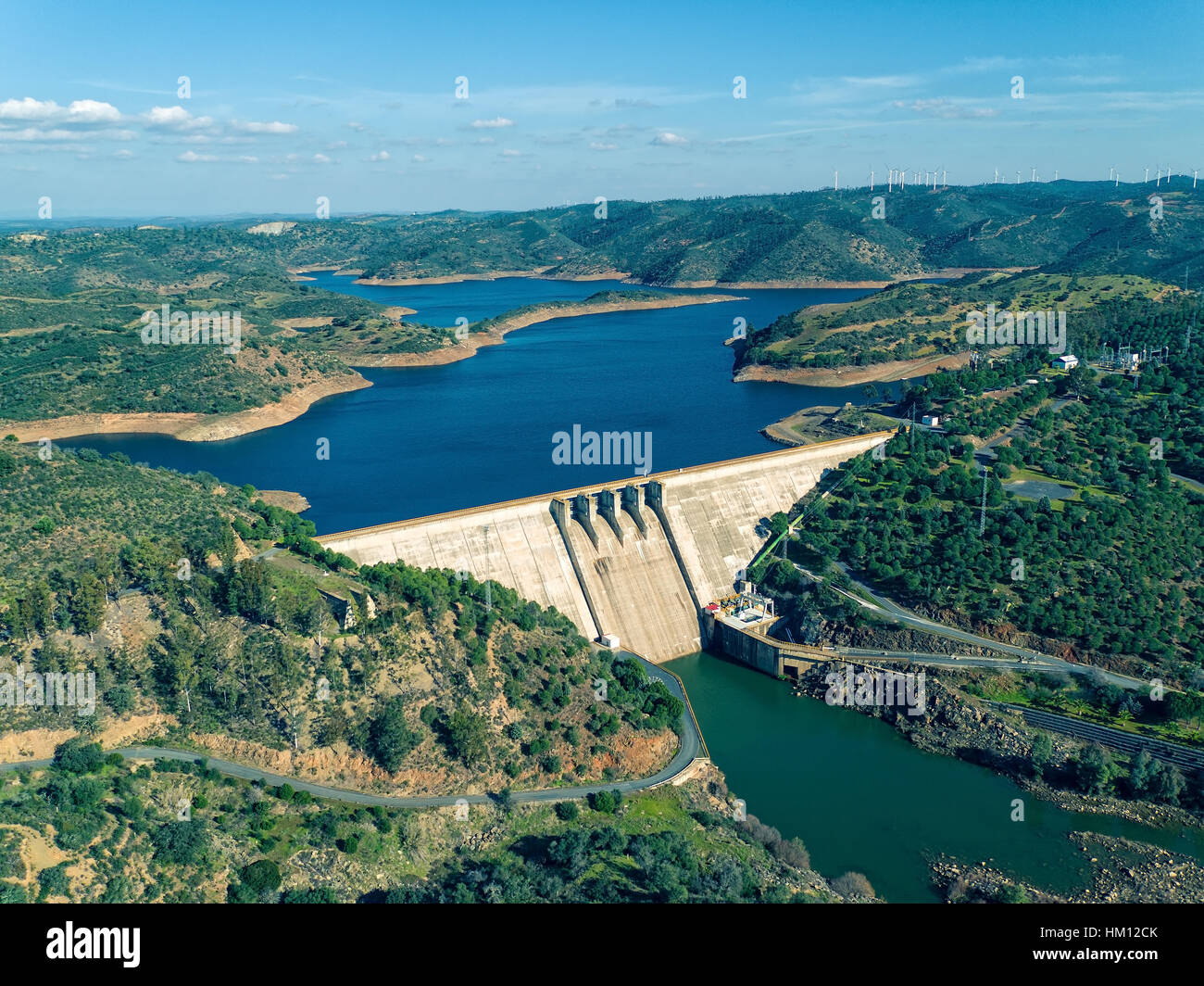 Vue aérienne du barrage Pomarao, Portugal Banque D'Images