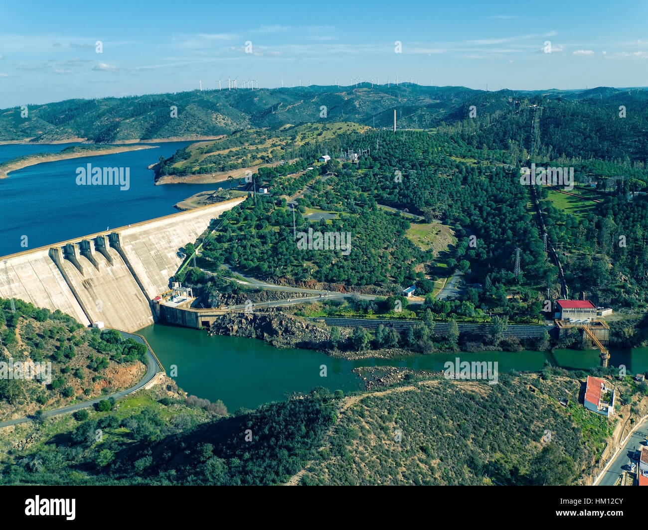 Vue aérienne du barrage Pomarao, Portugal Banque D'Images