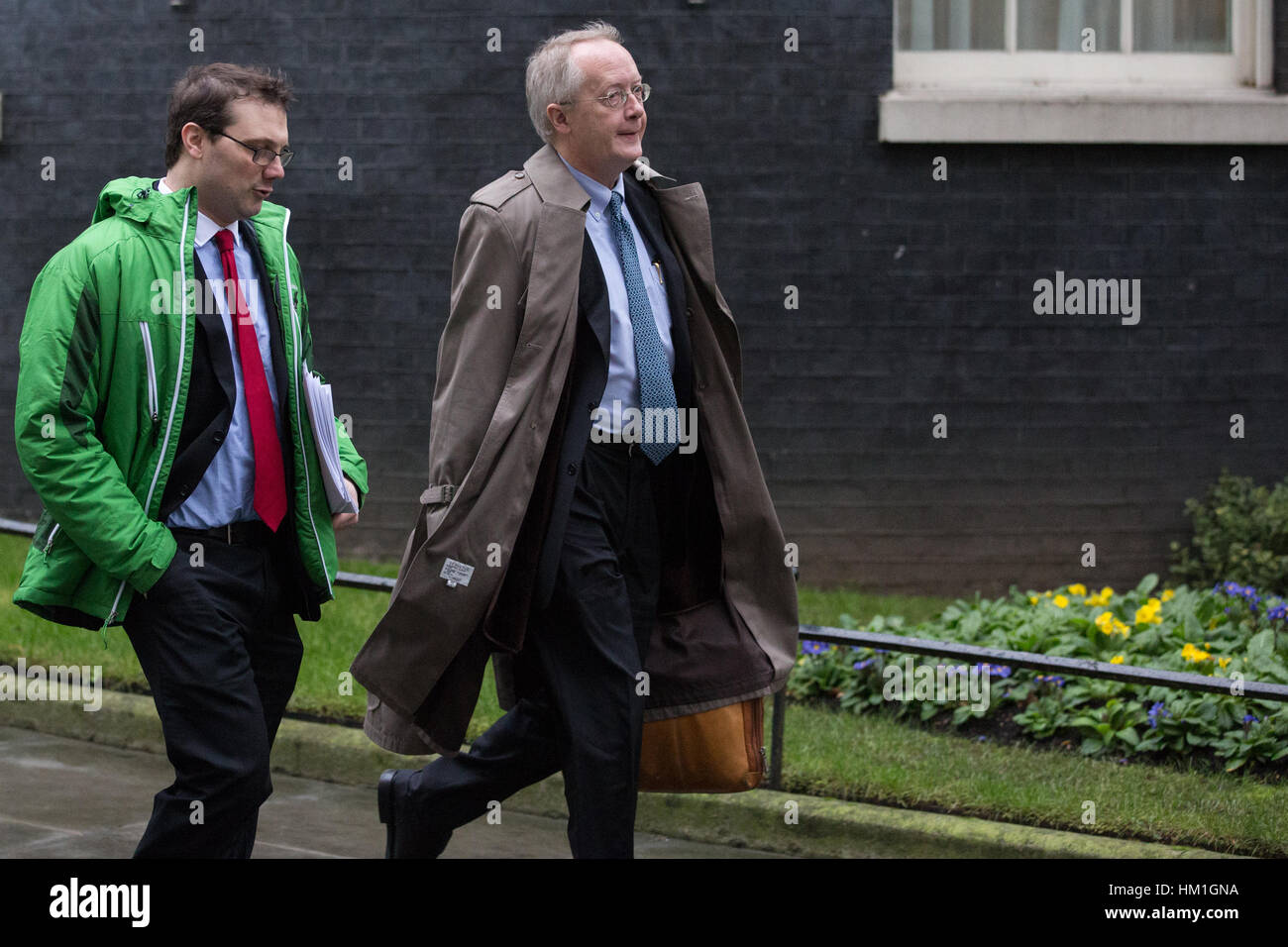 Londres, Royaume-Uni. 31 janvier, 2017. Myron Ebell, le changement climatique controverse sceptique et conseiller du président Donald Trump qui a mené son équipe de transition pour l'Environmental Protection Agency (EPA) jusqu'à sa récente inauguration, feuilles 10, Downing Street, à la suite d'une réunion. Credit : Mark Kerrison/Alamy Live News Banque D'Images