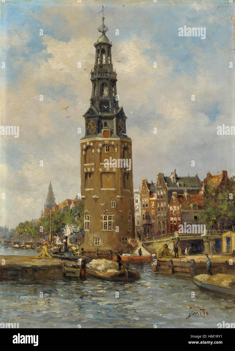 Ce tableau de Jan Gerard Smits capture le Montelbaanstoren, une tour emblématique d'Amsterdam, dans toute sa beauté architecturale. La pièce souligne l’importance historique de la tour dans l’horizon de la ville, mettant en valeur les caractéristiques distinctes de l’architecture hollandaise du XVIIe siècle. L’attention portée par Smits aux détails et à la représentation atmosphérique donne vie au bâtiment. Banque D'Images