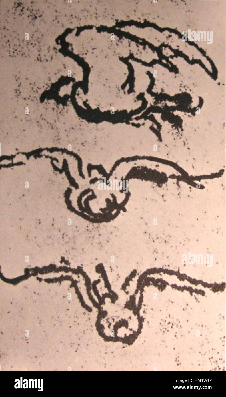 Ce dessin de Léonard de Vinci montre un oiseau en vol, illustrant son vif intérêt pour la mécanique du mouvement et le monde naturel. Le croquis fait partie des études de Léonard en anatomie, vol et principes de l'aérodynamique, reflétant son génie dans la compréhension de la nature et de l'ingénierie. Banque D'Images