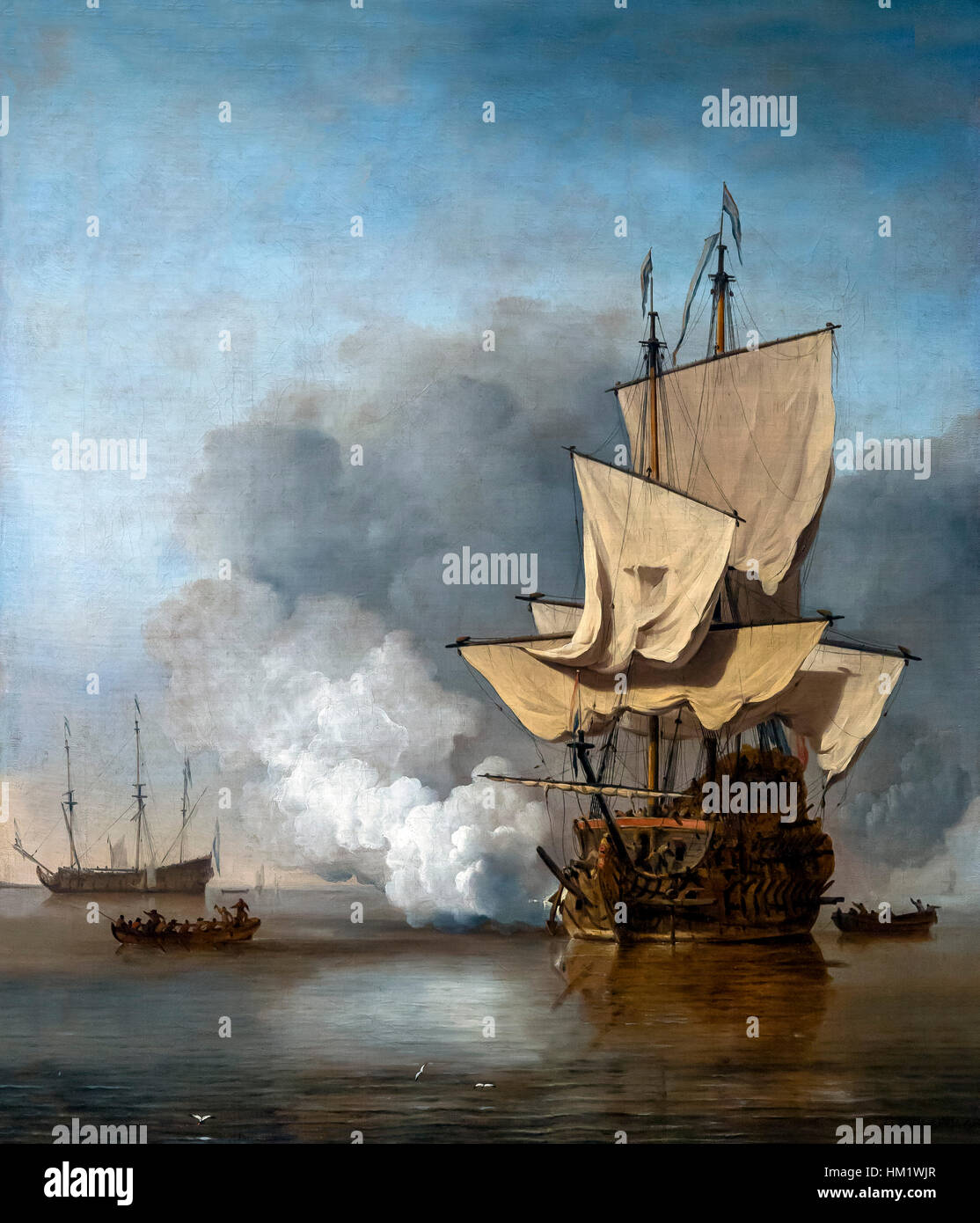 Le coup de canon, par Willem van de Velde II, vers 1680, huile sur toile, Rijksmuseum, Amsterdam, Pays-Bas, Europe, Banque D'Images