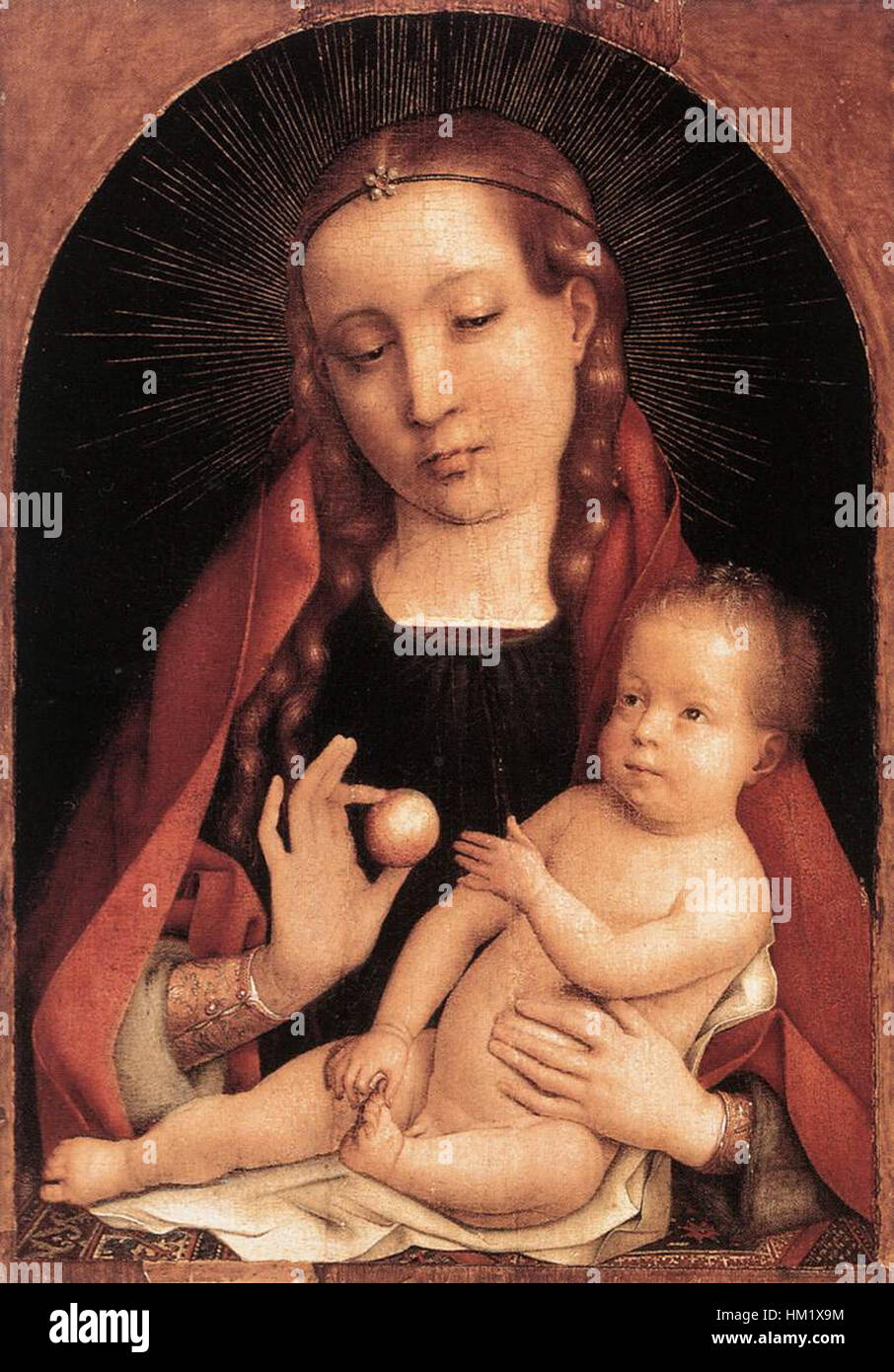Cette peinture de Jan Provoost, intitulée 'Vierge à l'enfant', présente une représentation tendre de la Vierge Marie avec l'enfant Jésus. Connue pour son symbolisme serein et religieux, l'œuvre illustre le style de la Renaissance du Nord avec des détails complexes et une profondeur spirituelle. Banque D'Images