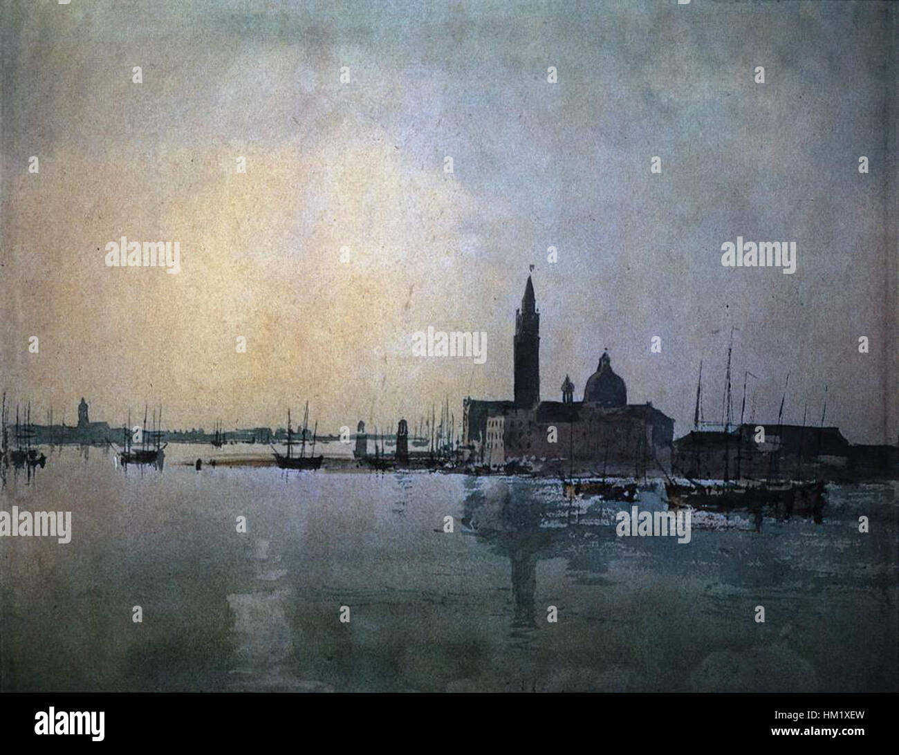 « San Giorgio Maggiore at Dawn » de Joseph Mallord William Turner représente le monument vénitien emblématique baigné dans la douce lumière matinale. La peinture à l'huile capture la beauté éthérée de l'architecture et des voies navigables de Venise. Banque D'Images