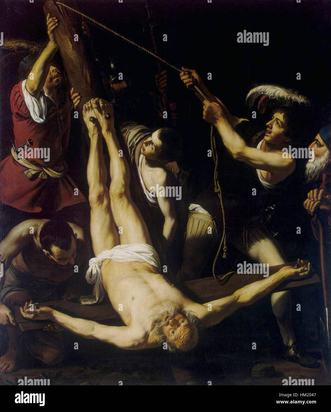 Martirio de San Pedro (martyre de Saint Pierre) de l Spada est une peinture à l'huile représentant la scène dramatique de la crucifixion de Saint Pierre, mettant en valeur l'habileté de l'artiste à capturer l'émotion et le mouvement. La pièce est conservée au Musée de l'Ermitage, reflétant son importance dans le baroque religieux compris Banque D'Images