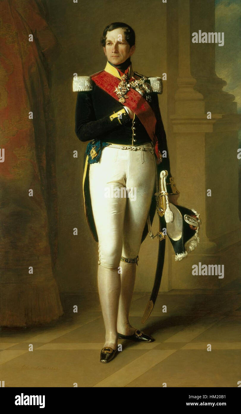 Cette peinture de Léopold Ier, le premier roi de Belgique, dépeint son statut royal et son leadership pendant les premières années de l'indépendance de la Belgique. L'œuvre souligne son importance dans l'histoire européenne, notamment dans l'établissement de la monarchie belge au XIXe siècle. Banque D'Images