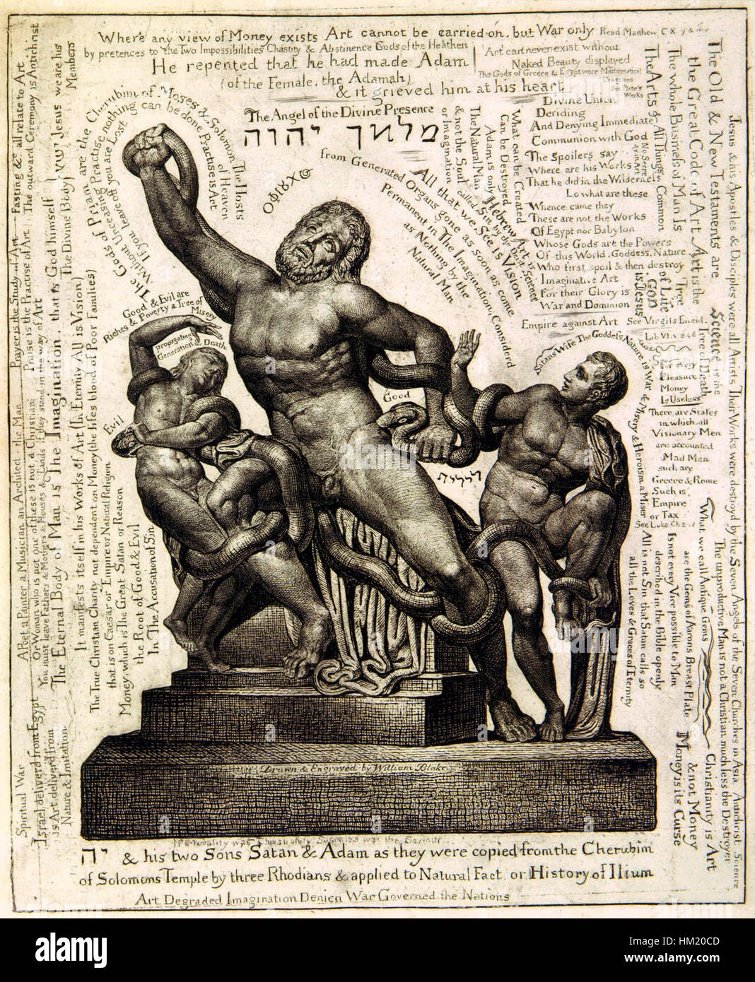 Le Laocoon, une sculpture ancienne datant du Ier siècle av. J.-C., représente l'histoire tragique du prêtre troyen Laocoon et de ses fils alors qu'ils sont attaqués par des serpents. Ce chef-d'œuvre de l'art ancien met en valeur les techniques sculpturales hellénistiques et l'émotion dramatique. Banque D'Images