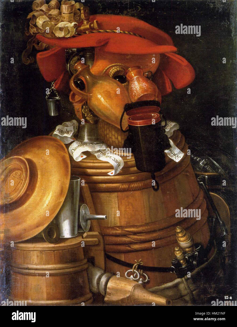 La peinture de Giuseppe Arcimboldo, « le serveur », est une œuvre d'art unique connue pour son utilisation de nourriture et d'objets pour former une figure humaine, illustrant son style distinctif de portrait. Banque D'Images