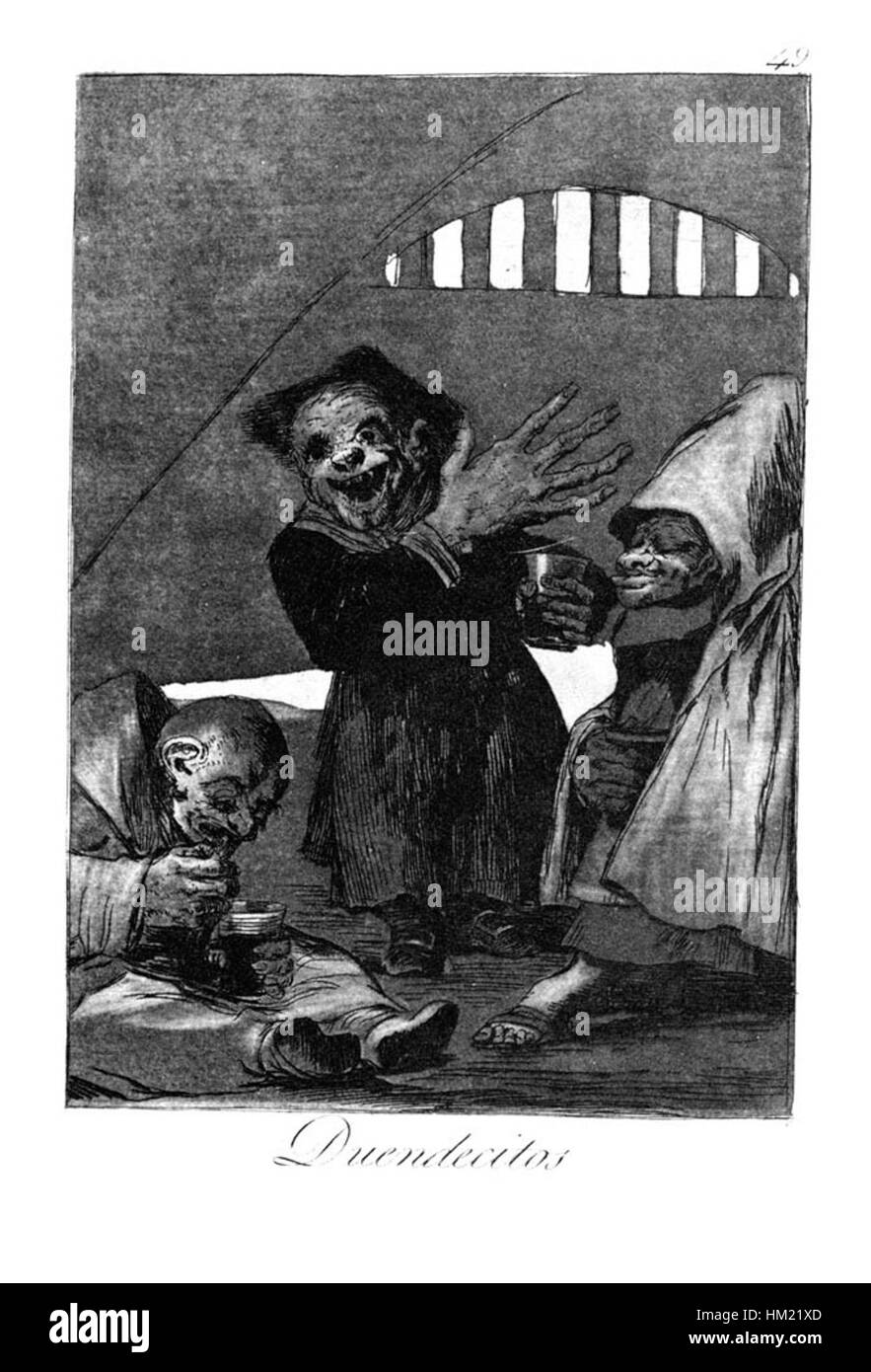 La série Caprichos de Francisco Goya, en particulier la planche 49, offre une vision satirique et critique de la société espagnole, Goya utilisant des images symboliques pour explorer les thèmes de la corruption et des défauts de la société. Banque D'Images