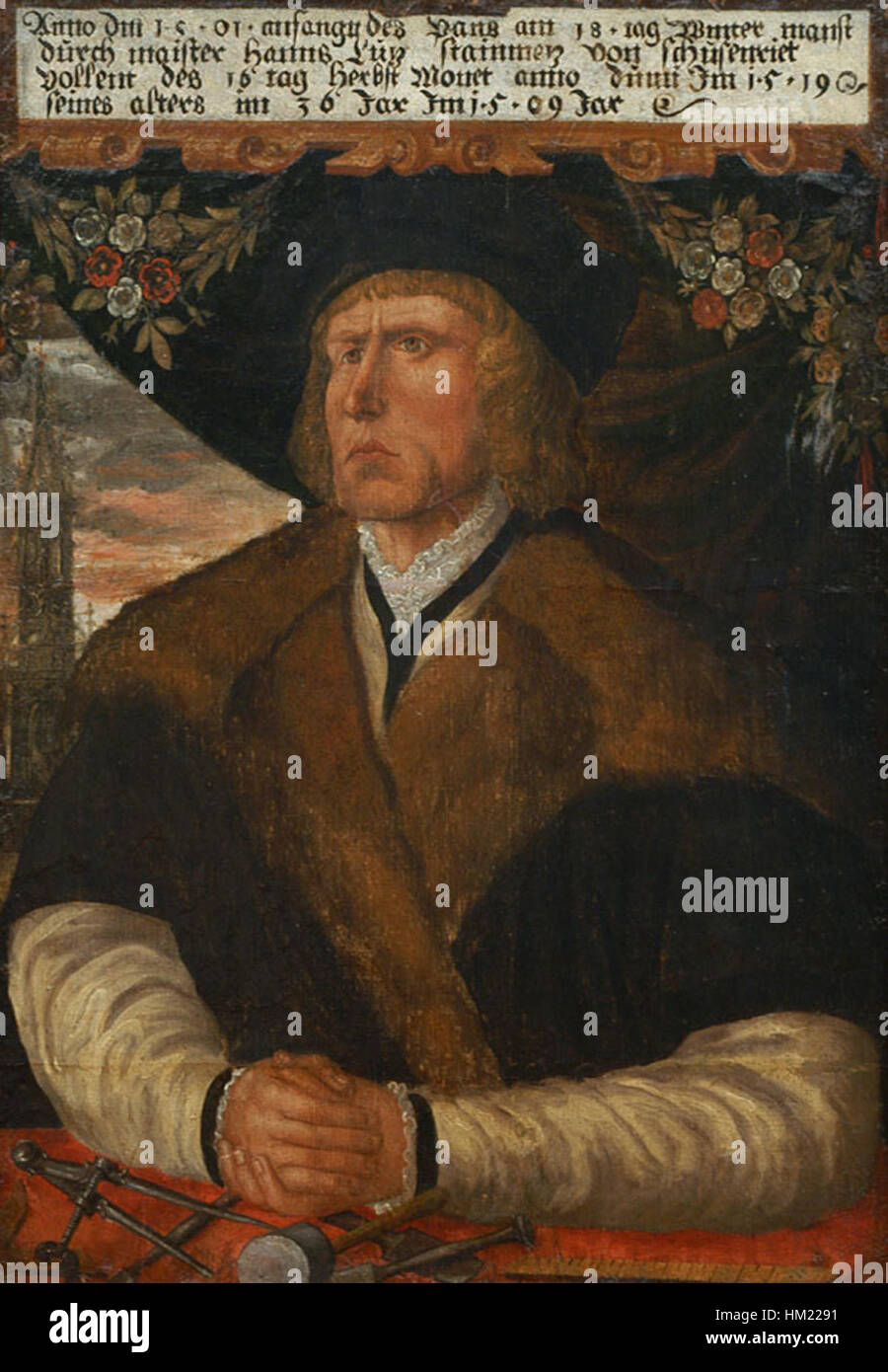 Une référence historique à Hans Lutz, une figure du début du XVIe siècle, potentiellement liée à l'art, à l'artisanat ou à des documents historiques régionaux. Banque D'Images