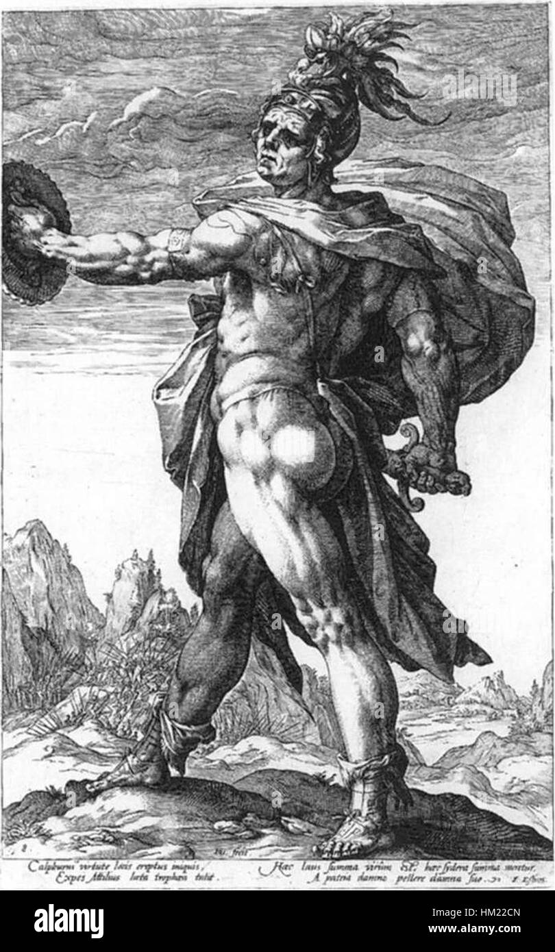 Cette gravure de Hendrick Goltzius met en valeur son utilisation magistrale de la ligne et de la texture, caractéristique de son travail à la fin du XVIe siècle. Goltzius était connu pour ses gravures et gravures détaillées dans le style maniériste. Banque D'Images