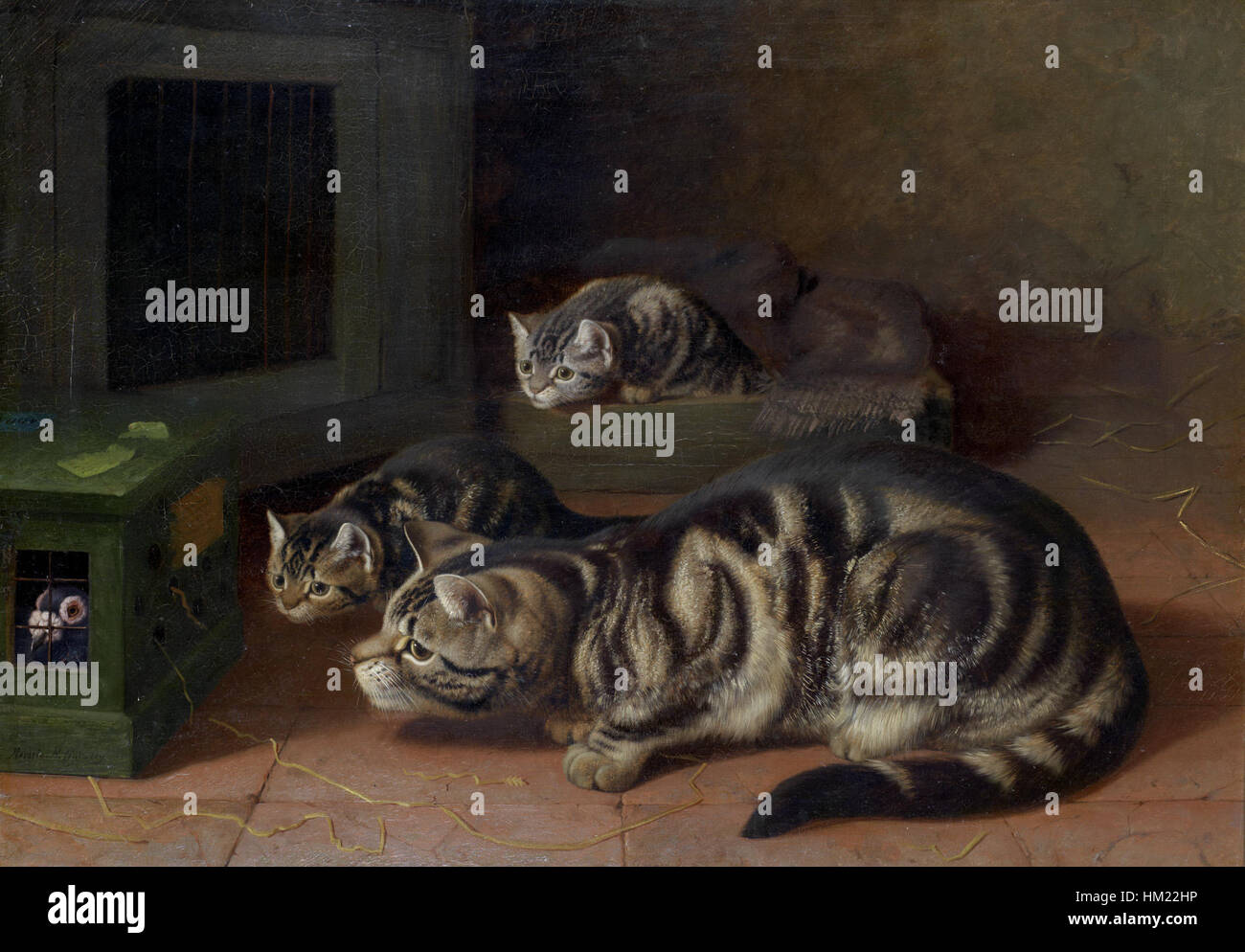 Curiosity de Horatio Henry Couldery dépeint une scène détaillée reflétant l'accent mis par l'artiste sur la vie domestique et les sujets animaux, mélangeant souvent les interactions humaines et animales dans ses peintures. Banque D'Images