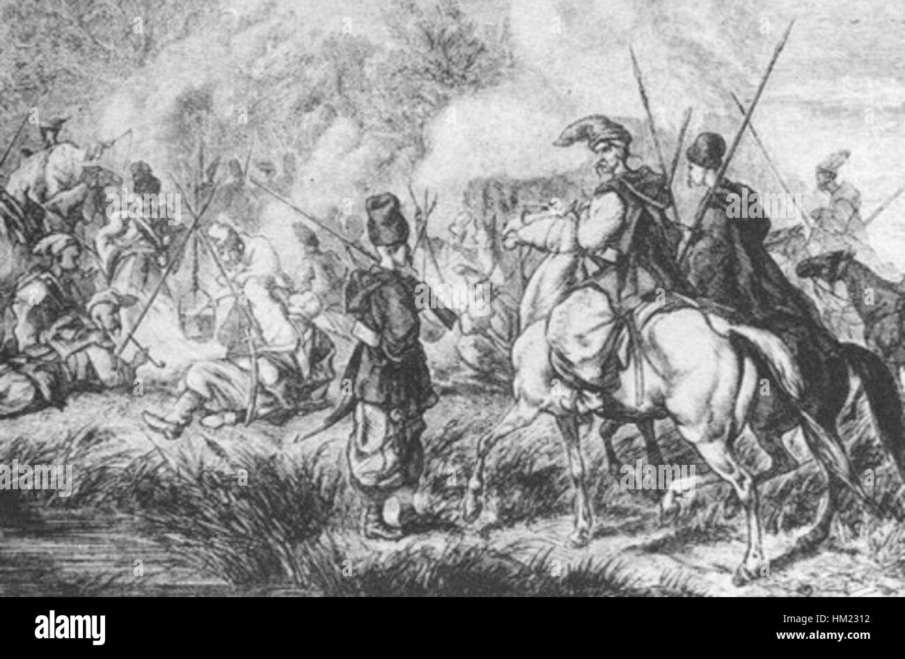 Les Haydamaki sont un groupe de rebelles ukrainiens, connus pour leur résistance au XVIIIe siècle. Ils ont joué un rôle clé dans l'histoire de l'Ukraine, en particulier dans le conflit contre le Commonwealth polono-lituanien. Banque D'Images