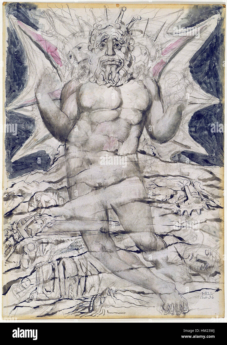 Cette illustration de Gustave Doré de la Divine Comédie de Dante représente Lucifer en enfer. La pièce fait partie d'une plus grande série d'illustrations pour le poème épique de Dante, mettant l'accent sur la punition infernale. Banque D'Images