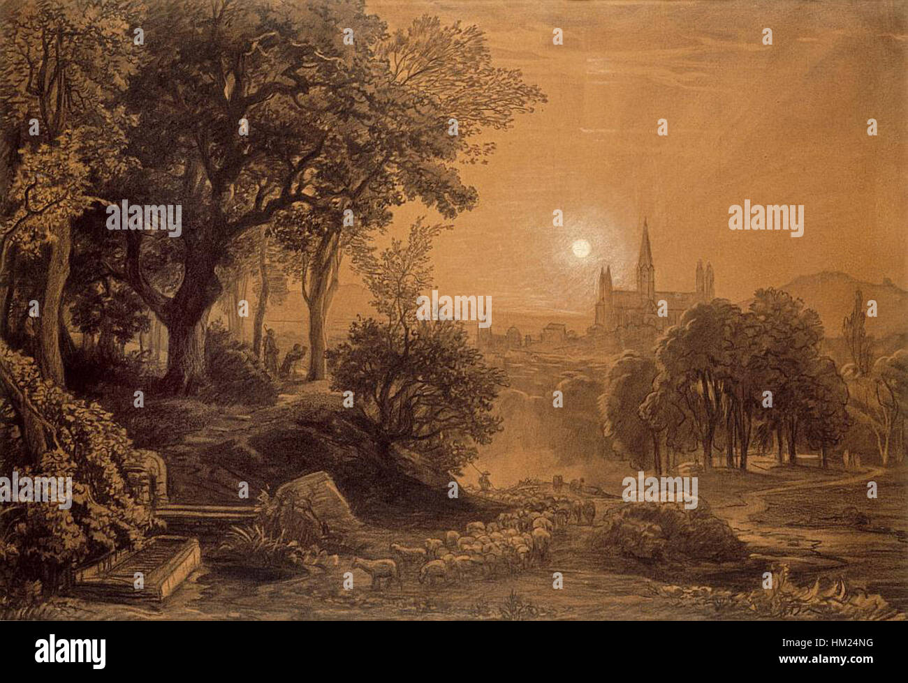 Johann Wilhelm Schirmer Landschaft-mit-Schafherde Banque D'Images