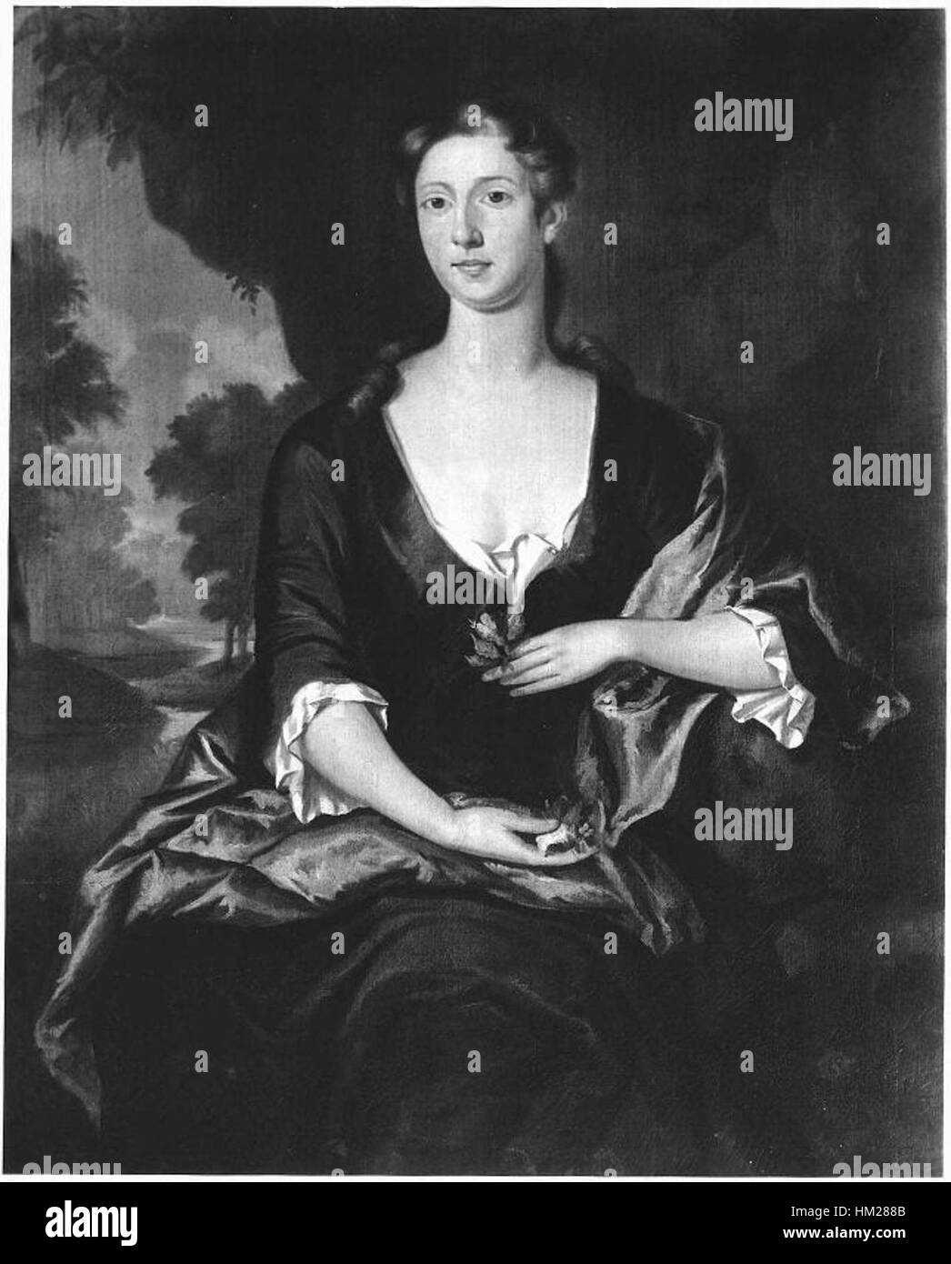 Ce portrait de Katherine Winthrop, attribué à John Smibert, a été créé au XIXe siècle et est conservé au Museum of Fine Arts de Boston. Smibert, portraitiste éminent de la période coloniale, capture l’image soignée et digne de Winthrop. Banque D'Images