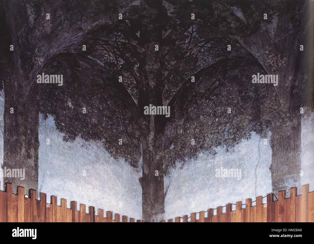 La « Sala delle Asse » de Léonard de Vinci est une fresque située dans le château des Sforza à Milan. L’œuvre est réputée pour son design innovant et ses motifs botaniques complexes, mettant en valeur l’habileté de Vinci à mélanger nature et architecture. Banque D'Images