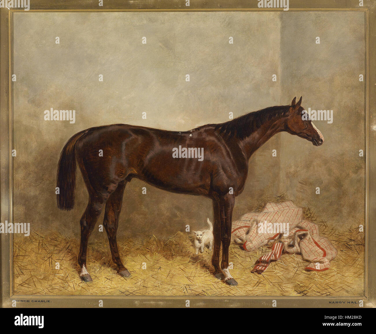 Attribué à Harald R. Hall, le portrait du prince Charlie met en valeur la figure royale dans un cadre historique. Connue pour son pinceau détaillé et l'utilisation de la lumière, la peinture représente le style de portrait aristocratique du XVIIIe siècle, mettant l'accent sur la tenue royale et l'expression digne. Banque D'Images