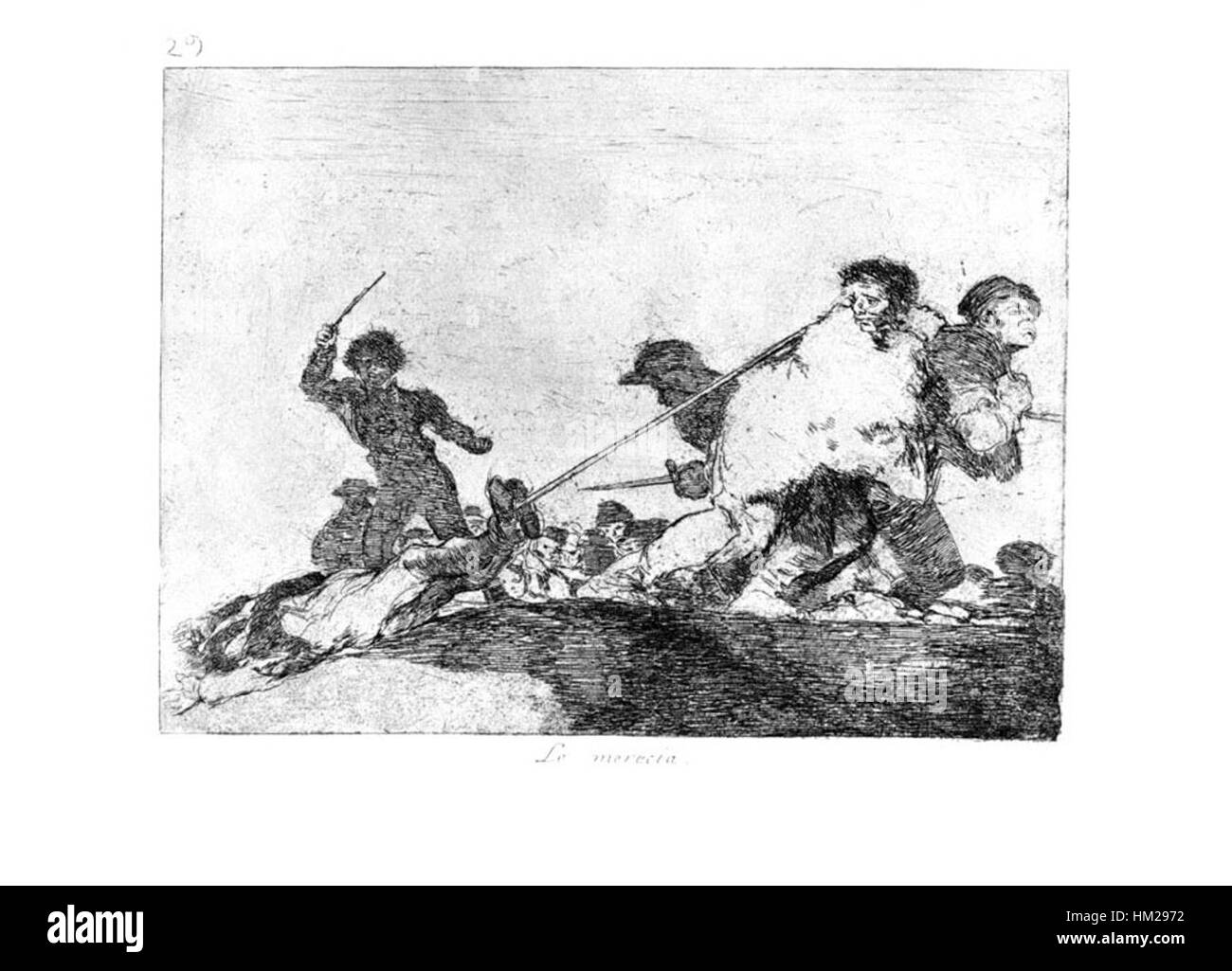Goya-Guerra (29) fait référence à l'une des œuvres célèbres de Francisco Goya décrivant les brutalités et le drame émotionnel de la guerre civile espagnole. La peinture capture un moment puissant de conflit et ses conséquences dévastatrices. Banque D'Images