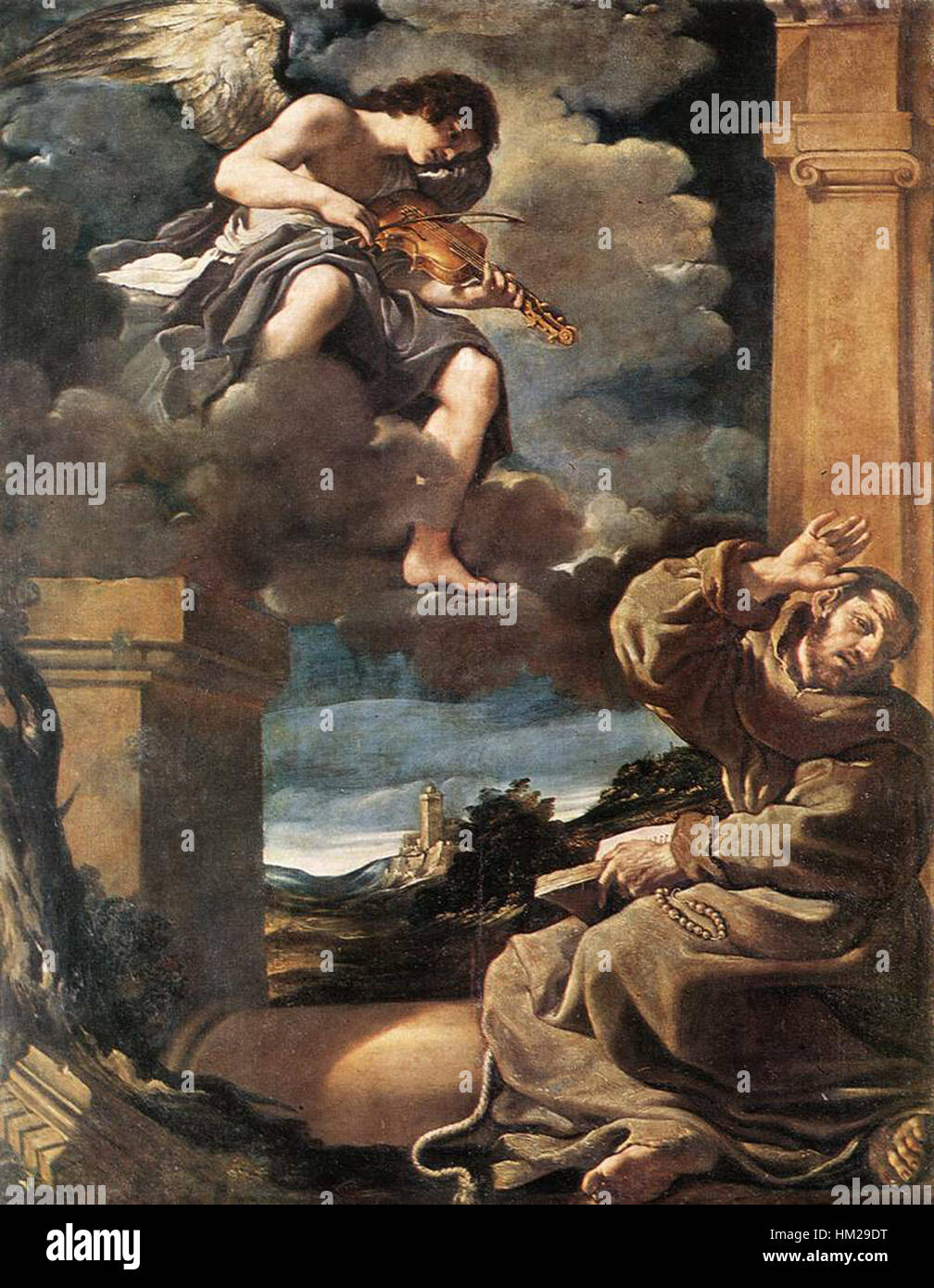 Guercino - Saint François avec un ange au violon - WGA10943 Banque D'Images