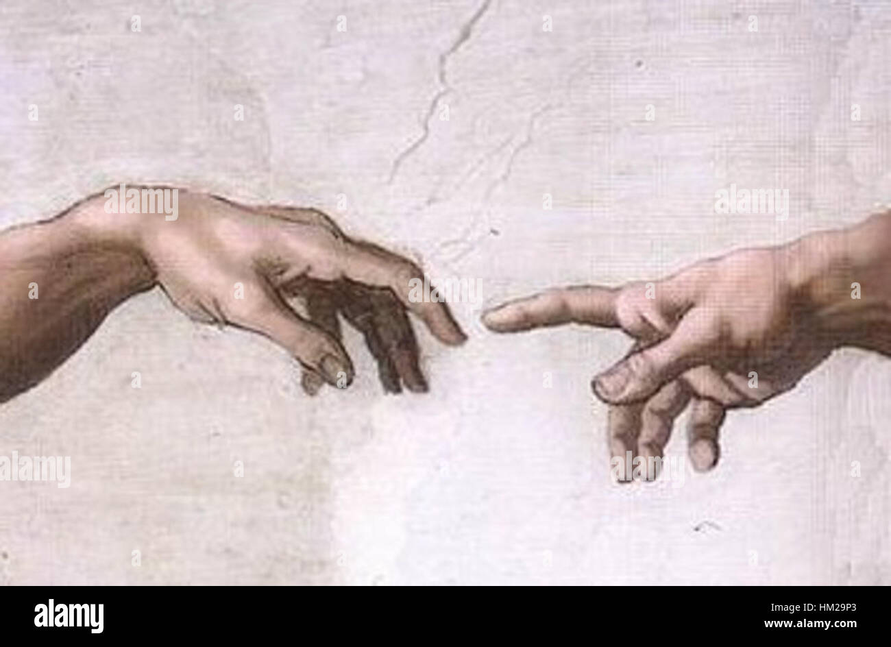La peinture de Michel-Ange au plafond de la Chapelle Sixtine, présentant les mains de Dieu et d'Adam, symbolise la création de la vie, présentant sa maîtrise de la forme humaine et l'interaction divine, une œuvre d'art de la Renaissance. Banque D'Images