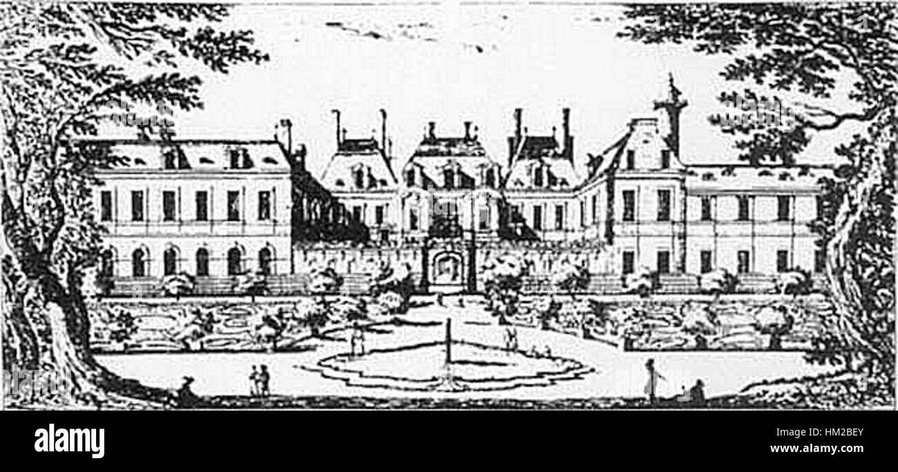 Cette gravure d’Israel Sylvestre représente l’Hôtel de la Reine*, un important bâtiment historique en France. Créé en 1650, il est une représentation détaillée de l'architecture et du design français du XVIIe siècle. Banque D'Images