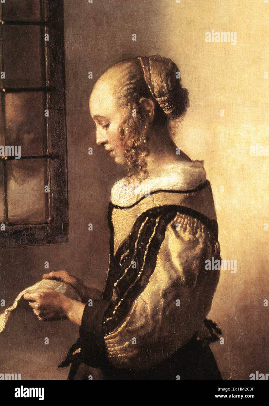 Johannes Vermeer - Jeune fille lisant une lettre à une fenêtre ouverte (détail) - WGA24615 Banque D'Images