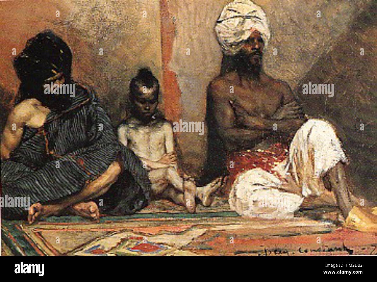 La peinture de Jean-Joseph Benjamin-constant « Arabes assis » représente un homme arabe assis dans une tenue traditionnelle, capturant à la fois le costume détaillé et l'essence culturelle. La technique de l’artiste reflète son habileté à représenter des sujets exotiques en mettant l’accent sur la texture et la couleur. Banque D'Images