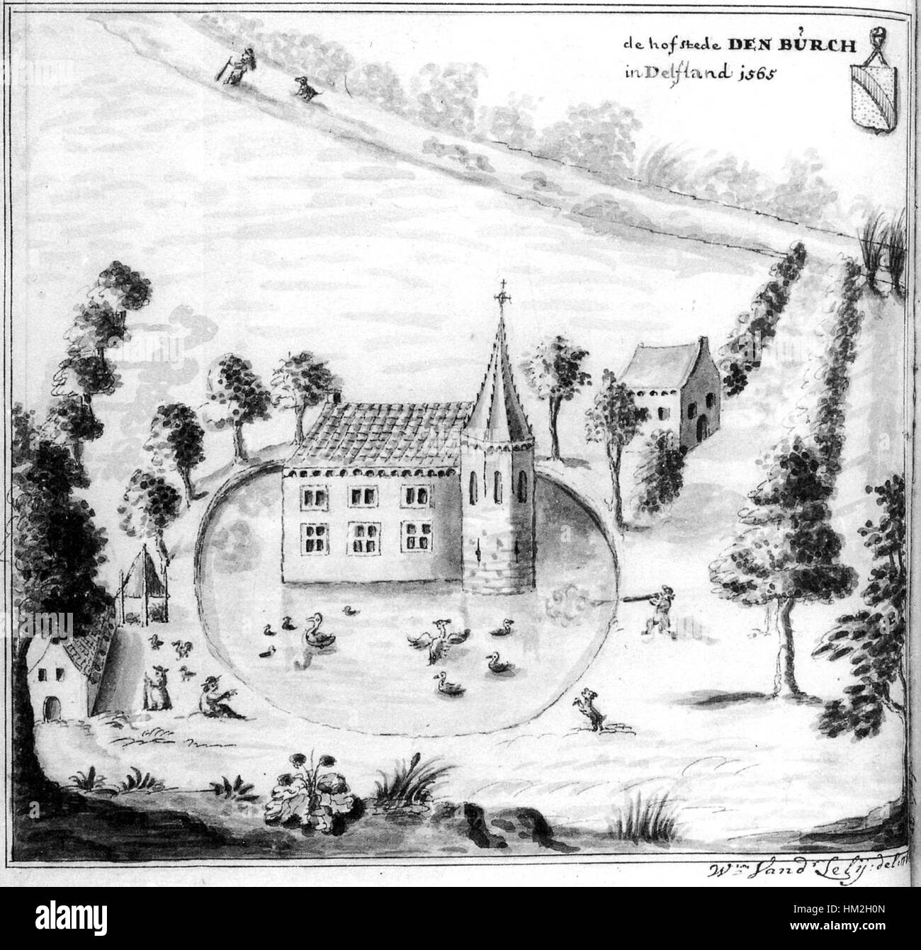 Le Hofstede den Burch à Rijswijk est un manoir hollandais historique. Il présente une architecture hollandaise traditionnelle et est situé dans la ville de Rijswijk. Le bâtiment fait partie du patrimoine culturel de la région, représentant le design néerlandais du XVIIe siècle. Banque D'Images