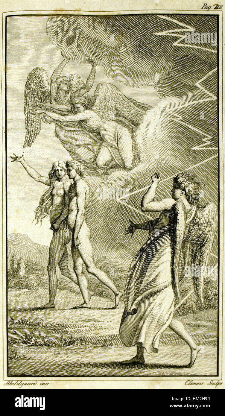 'Adam og Eva' (Adam et Ève) de Johannes Ewald est une représentation du XVIIIe siècle de l'histoire biblique des premiers humains dans le jardin d'Éden, reflétant les tendances artistiques européennes de l'époque. Banque D'Images