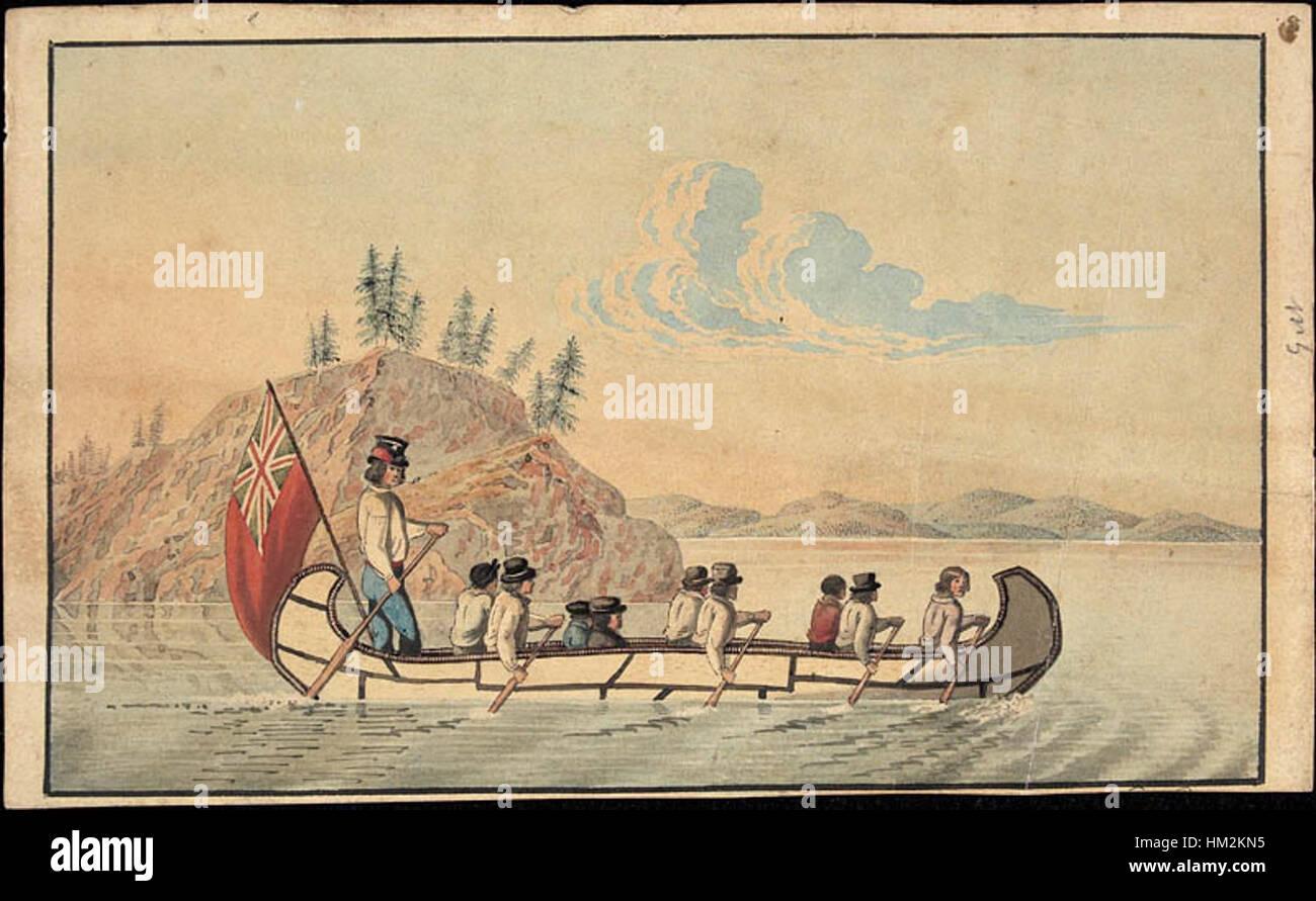 Le canot express de la Compagnie de la Baie d'Hudson représente un élément important de l'ère du commerce des fourrures, symbolisant le transport utilisé par les explorateurs et les commerçants au Canada au cours du XVIIIe siècle. Banque D'Images