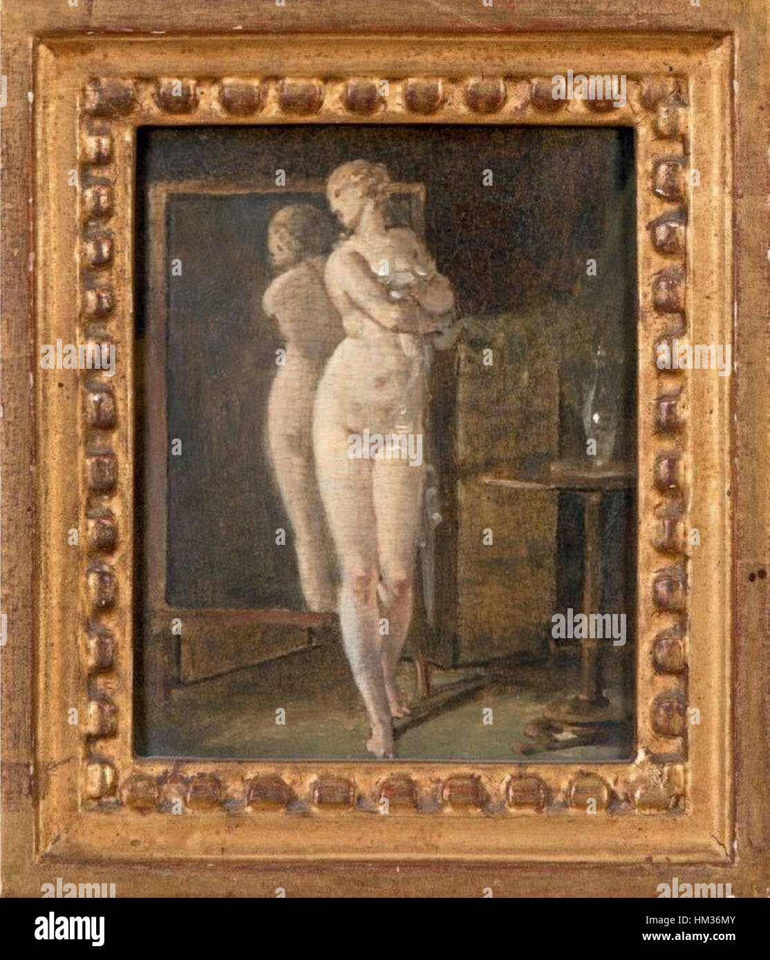 Femme et Psyche de Jean-Baptiste Mallet est une peinture néoclassique représentant l'histoire mythologique de Psyché, avec une représentation délicate de la forme féminine et des thèmes dramatiques de l'amour et de la transformation. Banque D'Images