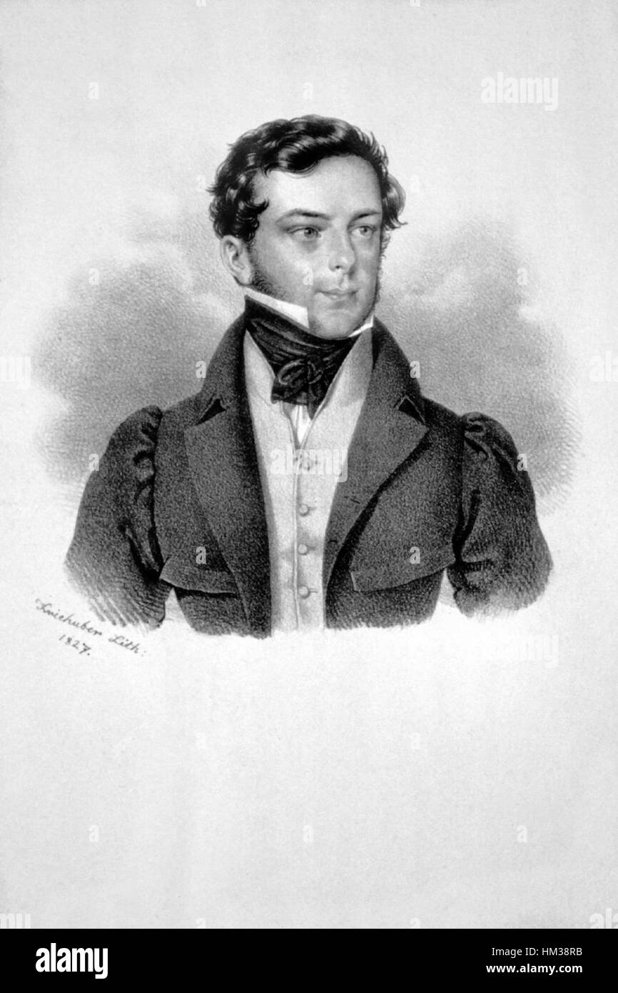 Portrait lithographique de Johann Adolf II von Schwarzenberg, figure noble d'Europe de l'est. L'œuvre d'art capture sa présence royale et son héritage noble, reflétant le style aristocratique de l'époque. Banque D'Images